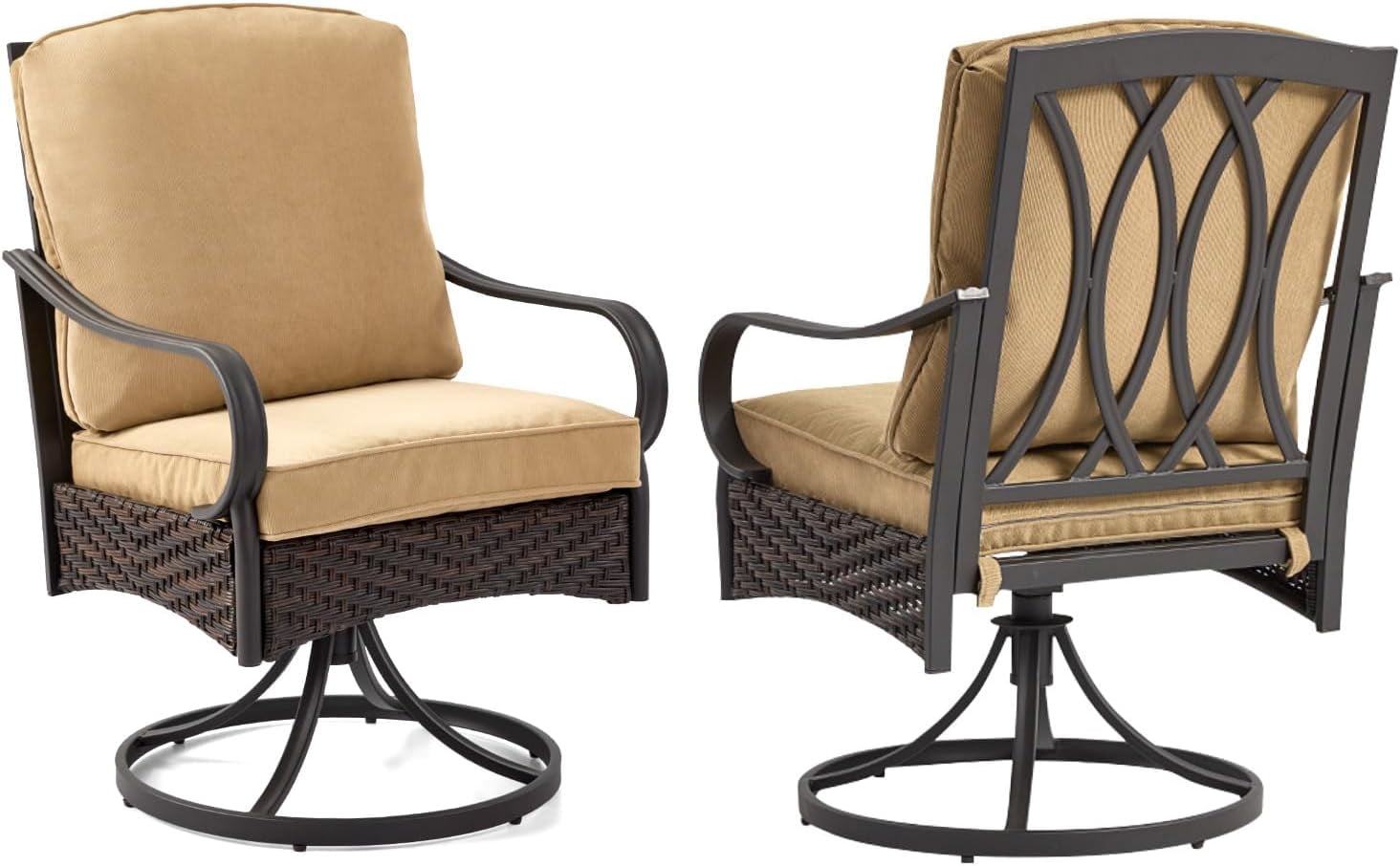Patio Swivel Chairs Set of 2, Outdoor Swivel Chairs with Cushion, Patio Dining Chairs for Garden, Patio, Backyard and Balcony, Khaki
