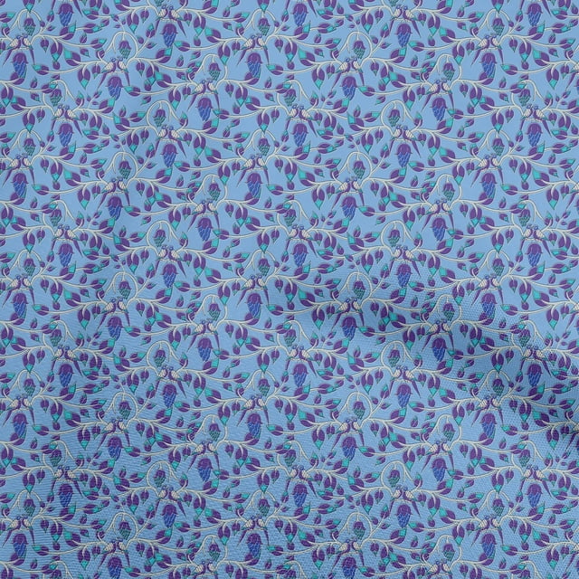 oneOone Velvet Medium Blue Fabric Kalamkari Craft Projects Decor Fabric Printed By The Yard 58 Inch Wide