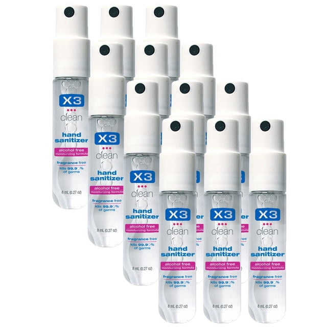 Spray desinfectante para manos X3 Clean Mini sin alcohol, 8 ml (paquete de 12)