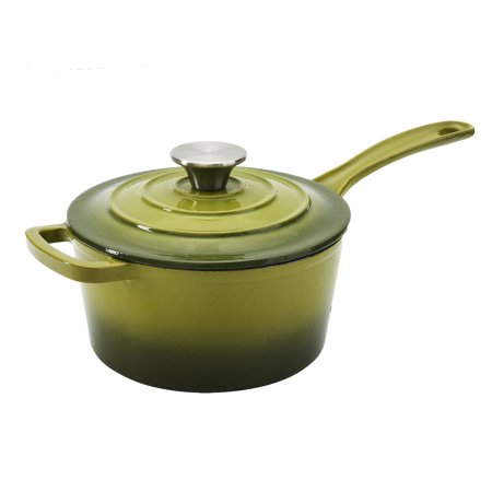 - Hamilton Beach 2 Quart Enameled Coated Cast Iron Round Sauce Pan with Lid, Green