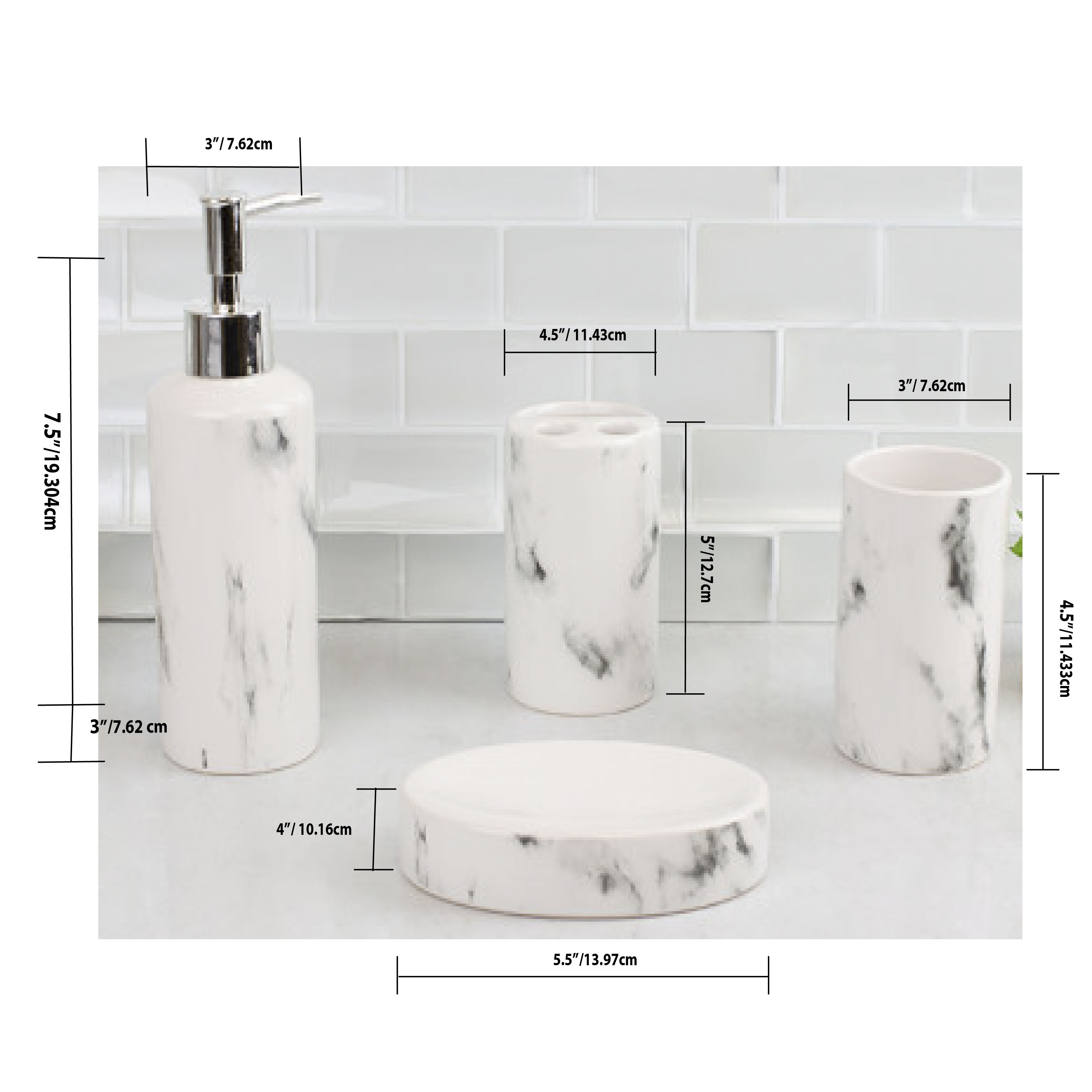 Home Basics 4 Piece Ceramic Luxury Bath Accessory Set with Stunning Sequin Accents - White