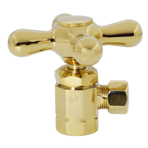Cross Handle Angle Stop Shut Off Valve, 1/2 in. IPS Inlet with 3/8 in. Compression Outlet, Polished Brass