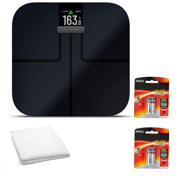 Garmin Index S2, Smart Scale with Wireless Connectivity, Measure Body Fat, Muscle, Bone Mass, Body Water and More-Black (Bundle)