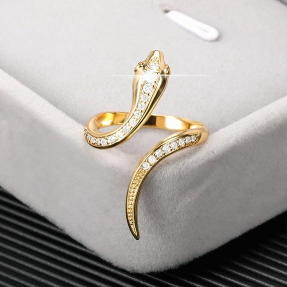 18K Gold Plated Ring Shiny Snake Pattern Inlaid Zircon Adjustable Cuff Ring Simple Elegant Best Choices For Party And Daily Decor