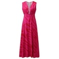 thumbnail image 4 of Women Casual Boho Print Zipper V Neck Sleeveless Long Dress Holiday Dress Floral Summer Dresses for Women Women's Summer Dresses Casual, 4 of 7