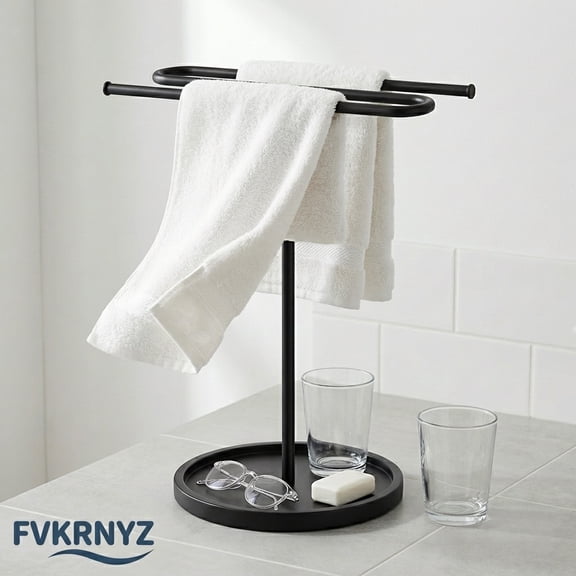 FVKRNYZ Towel Holder Stand, S Shaped Hand Towel Holder Rack for Bathroom Countertop with 7inch Stable Base for Kitchen Countertop, Black