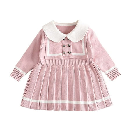 

Generic Girls Warm Clothes Toddler Kids Girls Navy Collar Sweater Dress Autumn And Winter Knit Dress