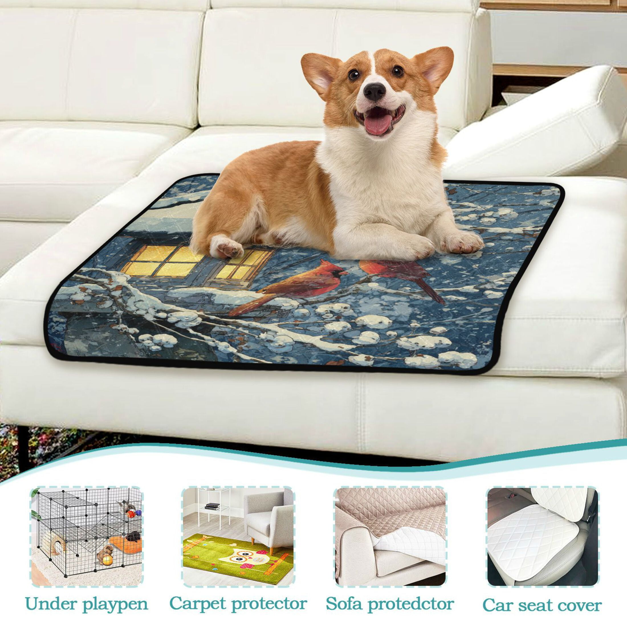 Qxltty Red Cardinals Cat litter Pads Pet Set of 2 Diaper Mats Center Anti-leakage Layer Absorbent Soft and Comfortable