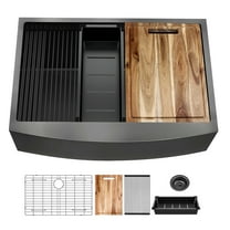 33 inch Farmhouse Workstation Kitchen Sink, Handmade Modern Apron-front Single Bowl Farm Kitchen Sink with Integrated Ledge and Accessories