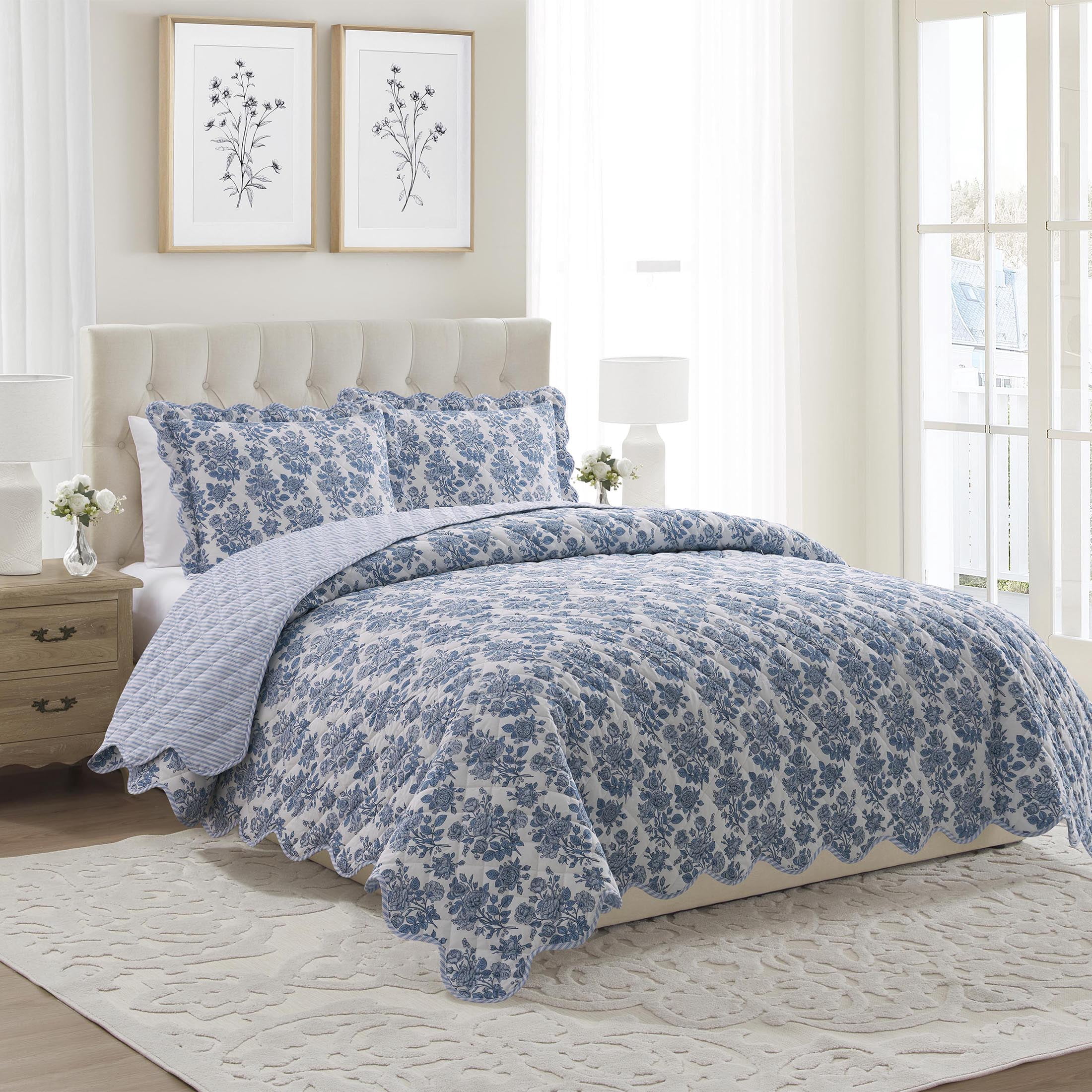 My Texas House Blue Toile 3-Piece Adult Quilt Set, Full/Queen