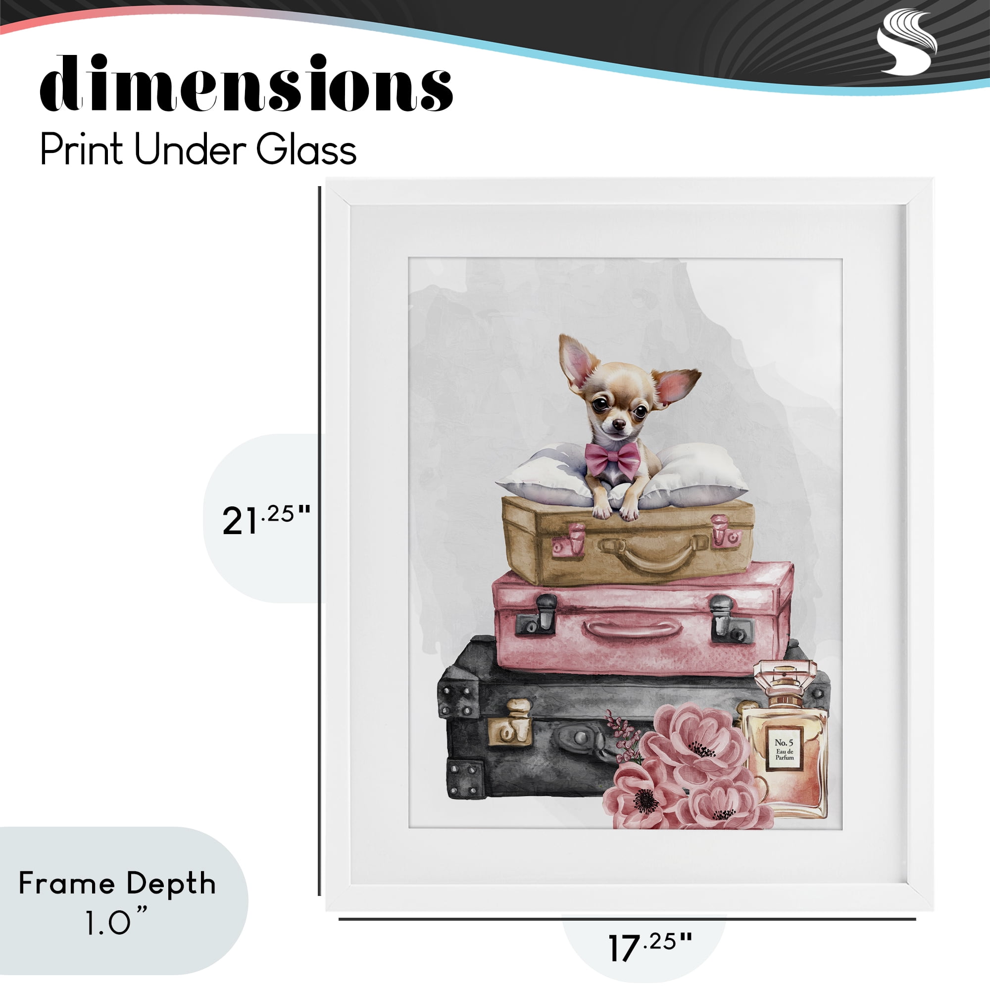 Stupell Industries Trendy Pup Travel White Framed Print Under Glass, design by Kim Allen