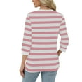 thumbnail image 4 of Women's 3/4 Length Sleeve T-Shirts Striped Print Crew Neck Trendy Tunic Tops Loose Casual Tees for Fall Spring (L, Pink 01), 4 of 5