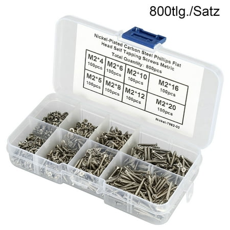 

800-tlg. M2 Blechschrauben Senkkopf Linsensenkkopf Kreuzschlitz Schrauben Set