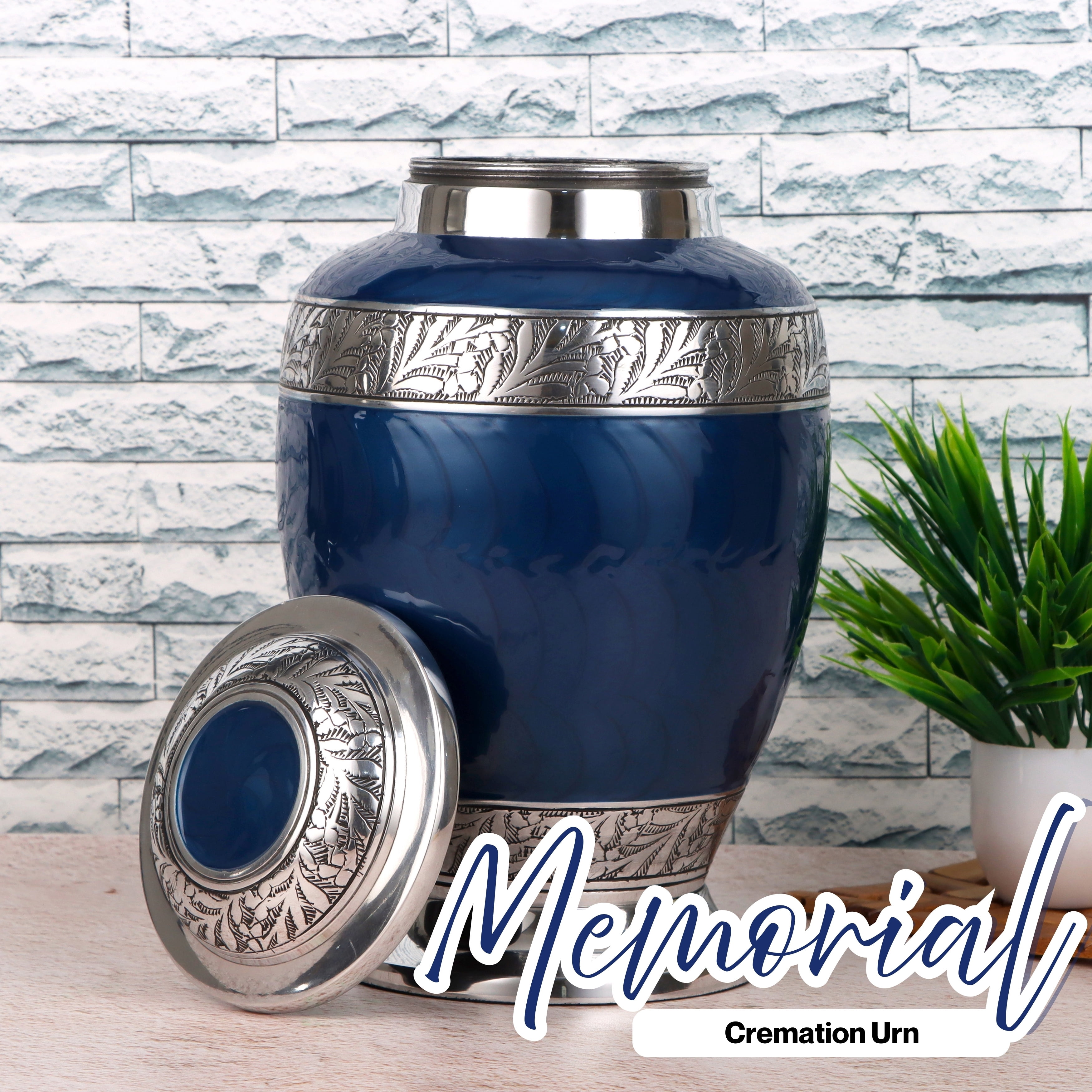 Aluminum Handcrafted Urn - Elegant Keepsake Holder for Adult Human Ashes (Ocean Blue & Pewter)