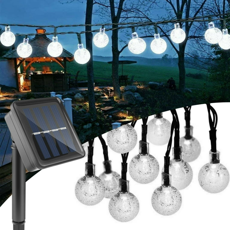 Outdoor Patio Garden Solar String Lights 21.4ft 30 LED Waterproof Fairy Bubble Light White Walmart