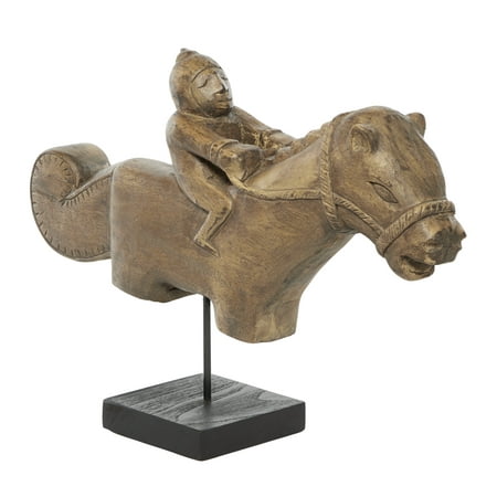 DecMode Natural Wood Asian Equestrian and Horse Sculpture on Stand