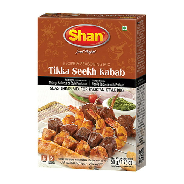 Shan Tikka Seekh Kabab Recette et Assaisonnement Mélange - 50g Poudre d'Épices - Sans Conservateurs - style Pakistani masala pour Saveur Traditionnelle de Barbecue