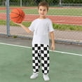 thumbnail image 5 of joogoo White and Black Checkered Grid Art Pattern Boys' Sweatpants Jogger Pants 5-6Y, 5 of 8