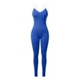 thumbnail image 7 of KHONTS Women's Crisscross Sleeveless Bodycon Cami Jumpsuit Seamless Backless Workout Yoga Pants Rompers Blue M, 7 of 7