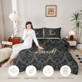 thumbnail image 3 of Castle Fairy Leopard Bow Letter L Full Size Comforter Sets 3 Pieces for Girls,Gothic Spooky Pattern Bedding Sets,Black Reversible, 3 of 6