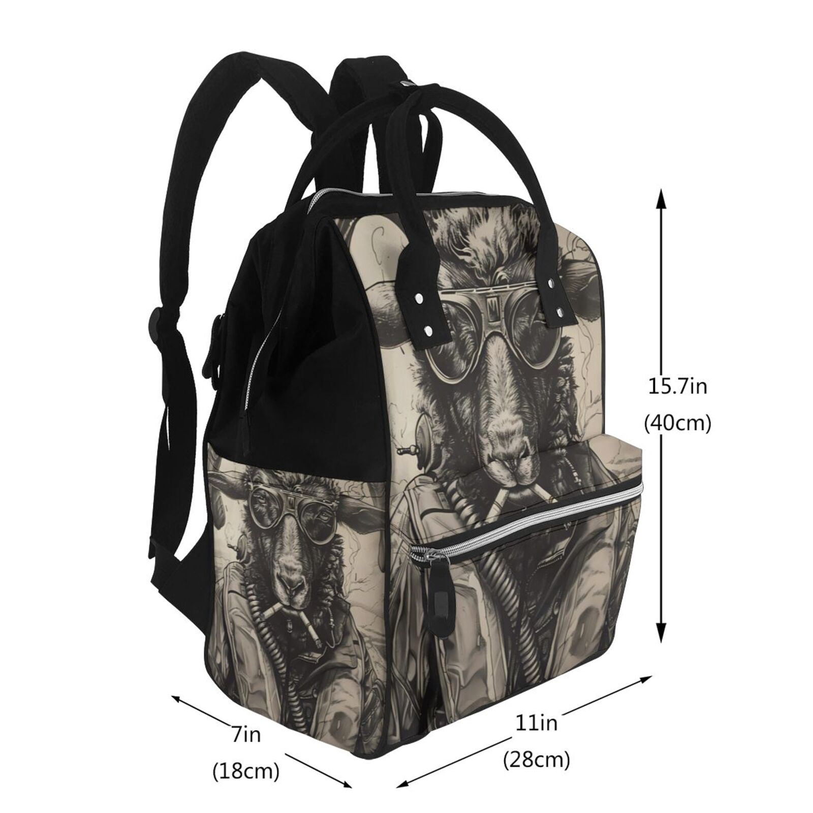 Fuzoiu Vintage Ram Pilot Print Diaper Bag Backpack,Baby Essentials Travel Tote,Multi function Waterproof Diaper Bag, Travel Essentials Baby Bag - Unisex