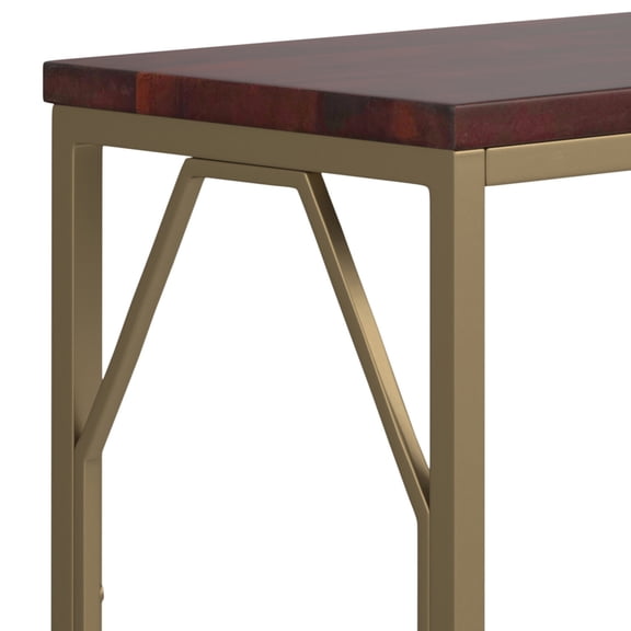 Mango Wood & Gold Metal Side Table - 20" Wide Accent Table for Living Room