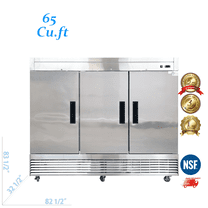 Cooler Depot 83 inch 65 cu.ft, 3 doors Reach-in Commercial Freezer, NSF Certified.