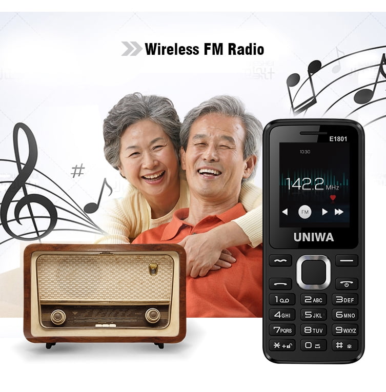UNIWA E1801 Unlocked Button Phones 2G Dual SIM 1.77'' 800mAh Flashlight Loud Speaker Senior Feature Phone
