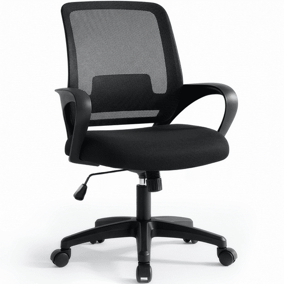CELTOSS Ergonomic Home Office Chair, Mid Back Lumbar Support Desk Chair, Adjustable Height with Armrests for Adults, Black