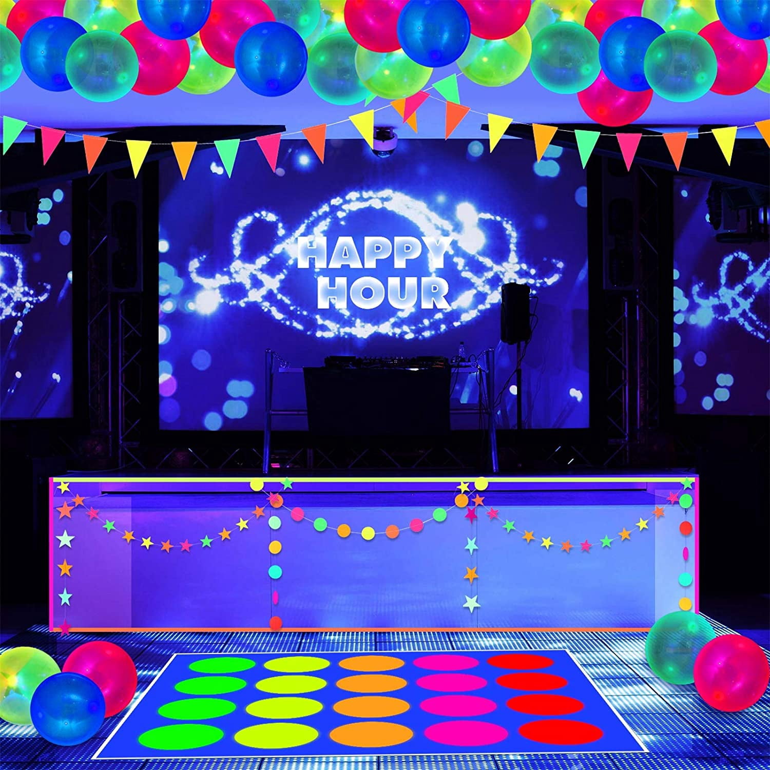 25 Sheets Neon Papers Glow Party Decoration DIY Dance Floor Moves Games Classic Twister UV Reactive Multi Colored Double Sided Card Stock for Black Light Neon Birthday Wedding Fluorescent