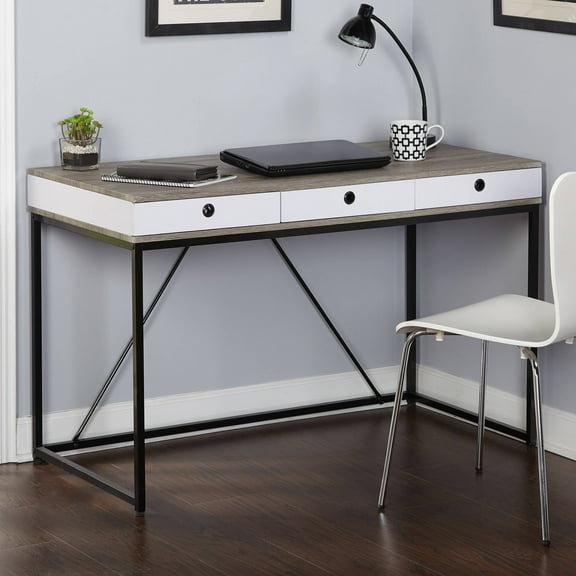 Simple Living Chelsea 3-Drawer Desk with Black Metal Frame