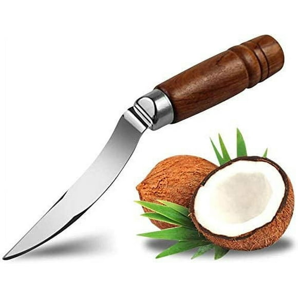 1 pieza de herramienta para coco, removedor de pulpa de coco, mango de madera duradero, cuchillo raspador de acero inoxidable para abrir cocos y para el hogar.