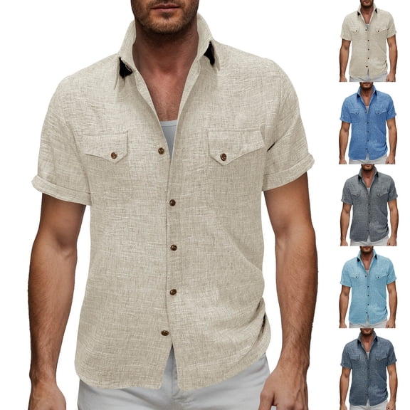 Purcolt Mens Button Down Shirts Regular Fit Short Sleeve Dress Shirts Summer Casual Beach Wedding Shirts with Pockets