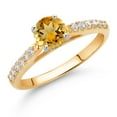 thumbnail image 2 of Gem Stone King 10K Yellow and White Gold Yellow Citrine and White Lab Grown Diamond Engagement Solitaire Ring (0.91 Cttw, Round 5MM, Gemstone November Birthstone, Available in Size 5, 6, 7, 8, 9), 2 of 4