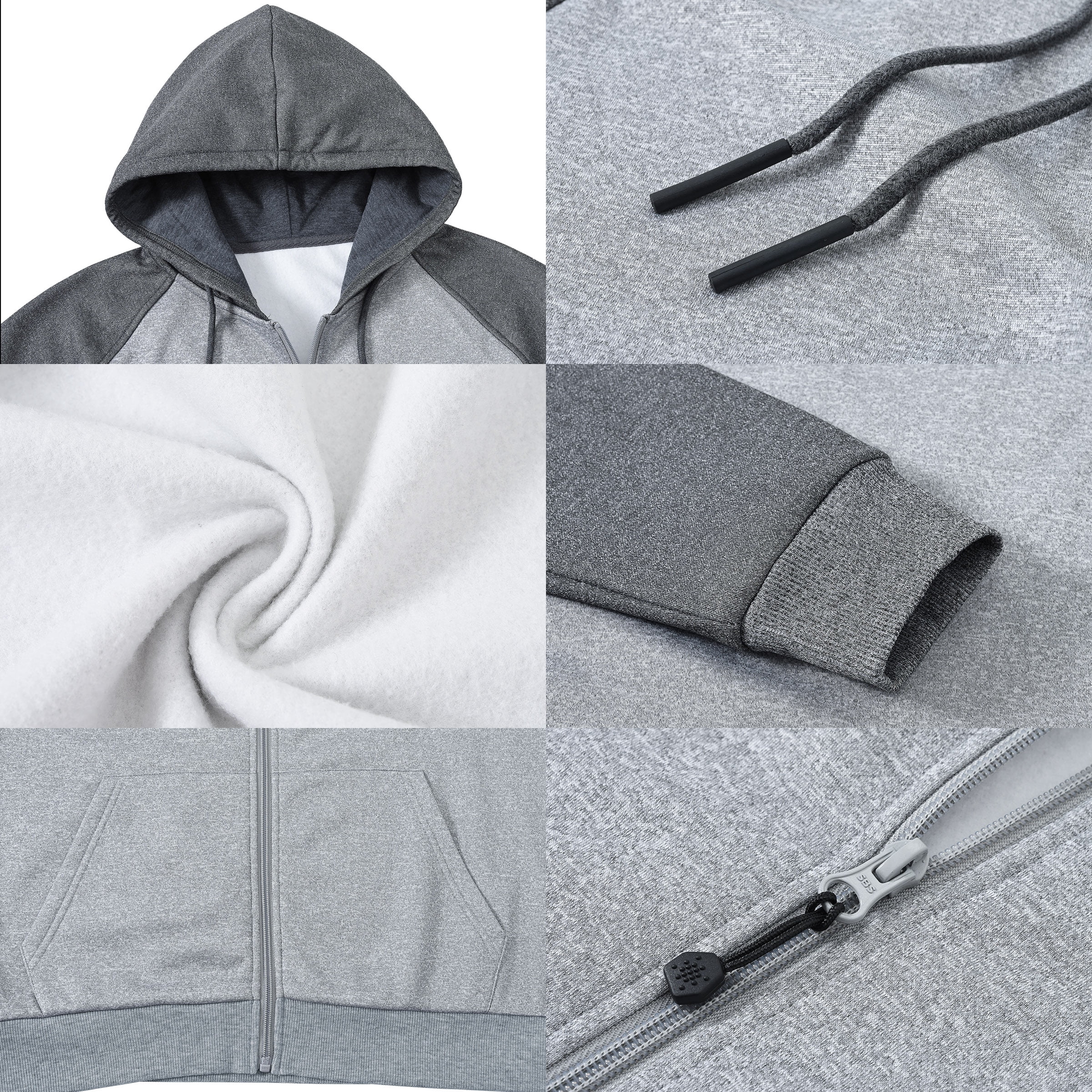 Weilanxin Men's Color Block Pullover Fleece Hoodie Casual Hooded Sweatshirts Tops Full Zip Jacket with Pocket Athletic Hoodies For Men Dark Grey Contrast Light Grey S
