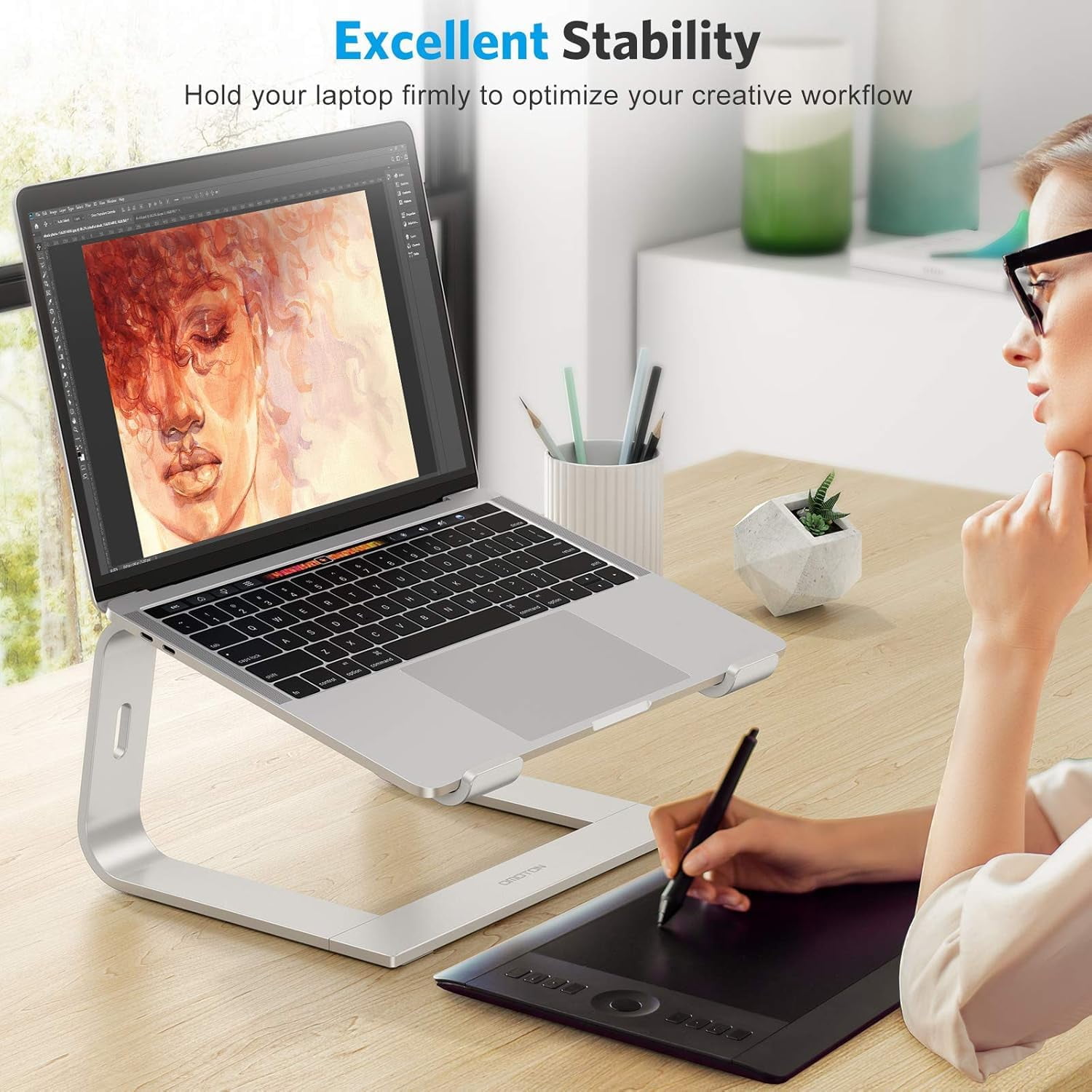Laptop Stand, Detachable Laptop Mount, Aluminum Laptop Holder Stand for Desk, Compatible with MacBook Air/Pro, Dell, HP, Lenovo and All Laptops (11-16 inch), Silver