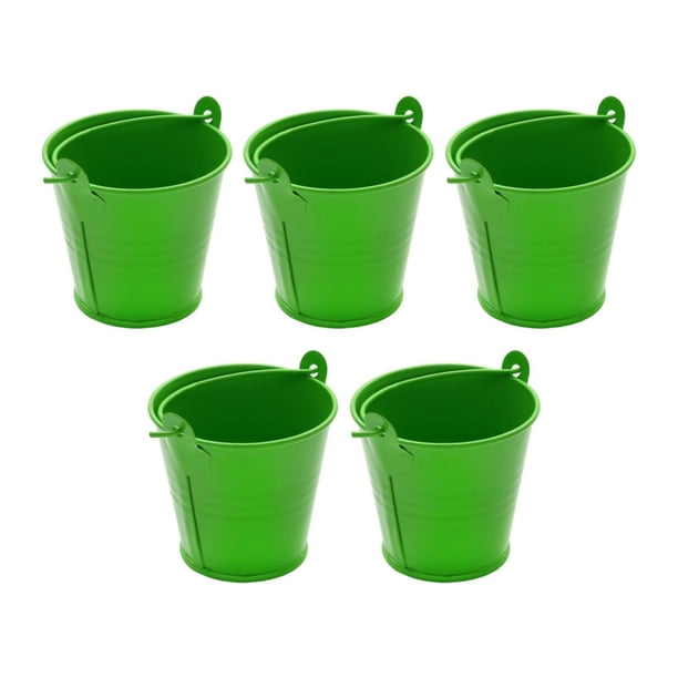 5 cubos de metal galvanizado, cubos de hielo, recipientes para manualidades con asa, decoración del hogar, jarrones metálicos decorativos resistentes Verde