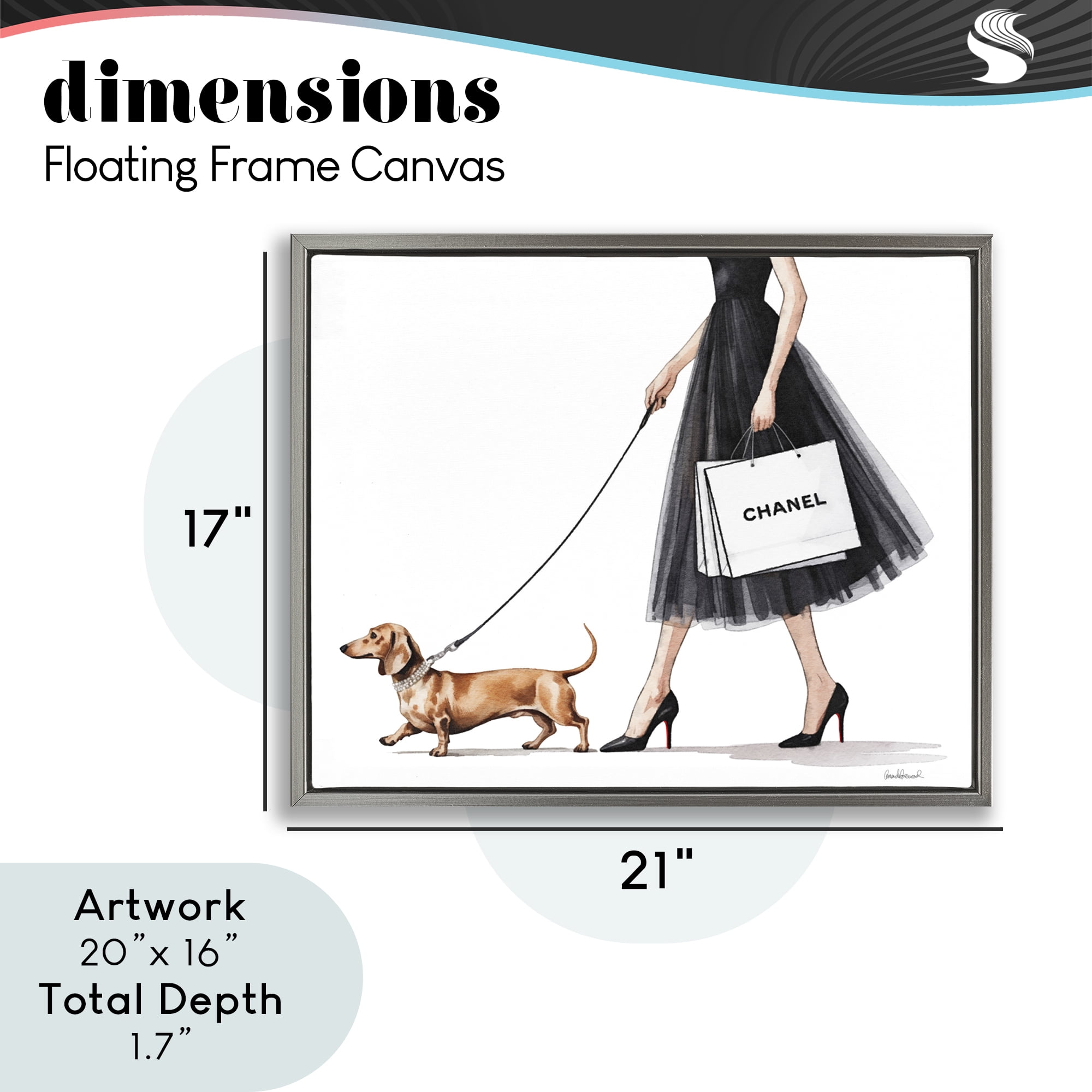 Stupell Industries Glam Dog Walking Gray Framed Floater Canvas Wall Art, design by Amanda Greenwood