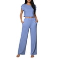 thumbnail image 2 of Vmvidoty Women's 2 Piece Outfits Loose Fit Tops Wide Leg Pants Short Sleeve Lounge Matching Sets Sweatsuits Blue M, 2 of 6