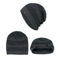 thumbnail image 3 of WREESH Men's Round Top Beanie Knitted Horizontal Stripe Acrylic Yarn Toe Cap for Men Dark Gray, 3 of 4