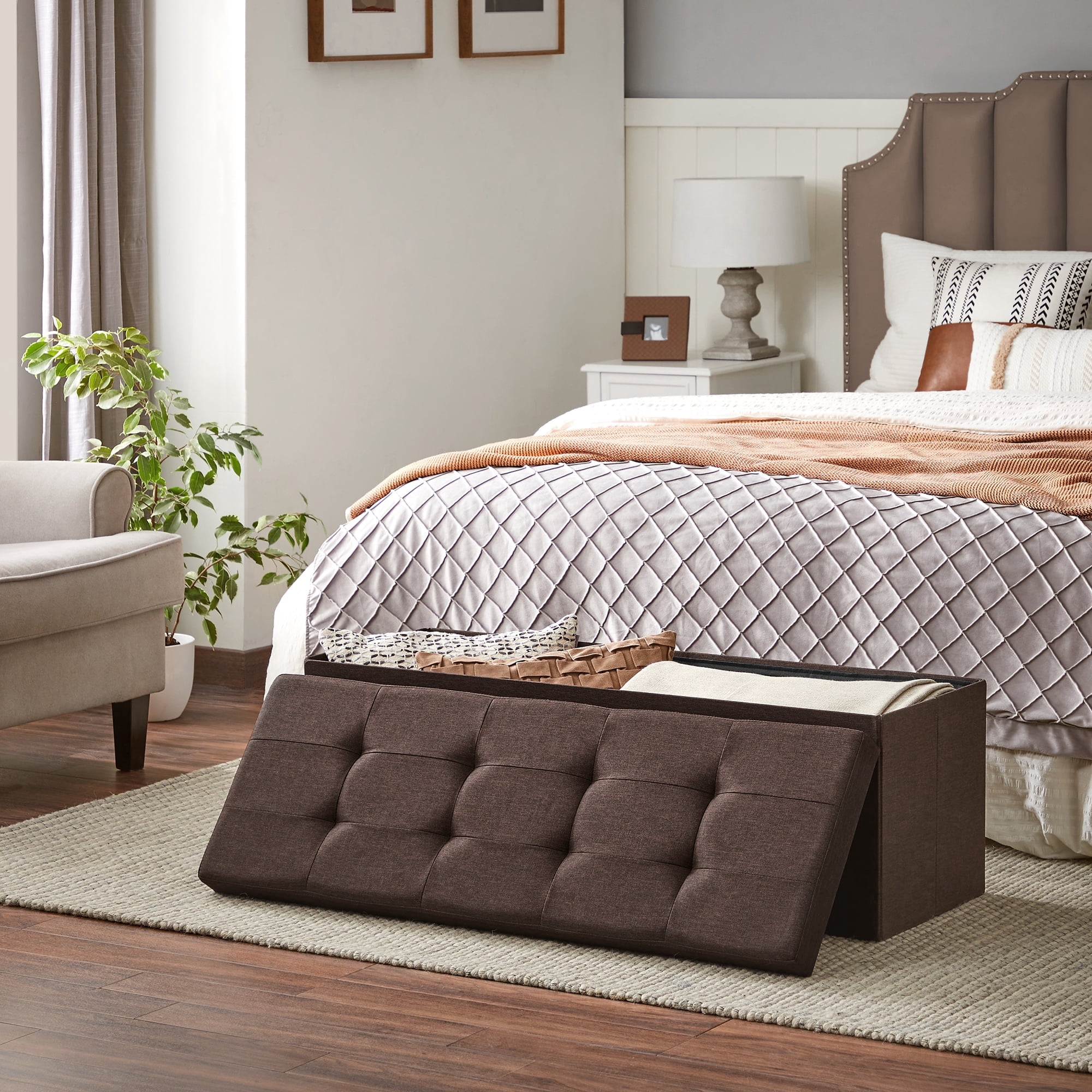 SONGMICS 43" Storage Ottoman Bench Hold up to 660lb Ottoman with Storage Brown