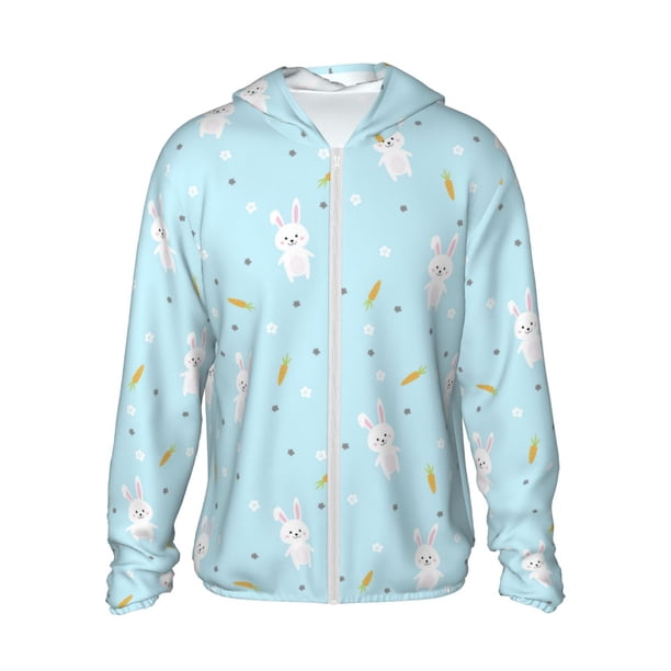 Fotbe Cute Bunny Chaqueta con Protección Solar UPF 50+ para Hombre y Mujer, Camisa con Capucha y Bolsillos-Small