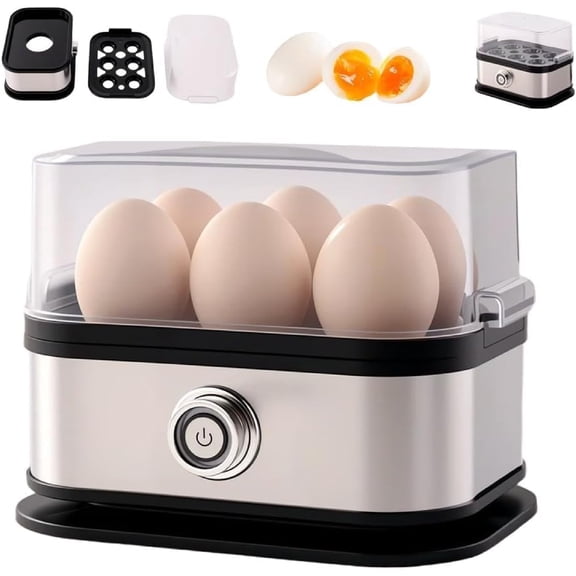 Smart Egg Cooker with Auto Shut, Rapid Egg Cooker Electric 6 Eggs Capacity, Hard, Medium, Soft Boiled Egg Poacher, egg steamer, Multi-function, Knob Controled Auto Shut-Off Function
