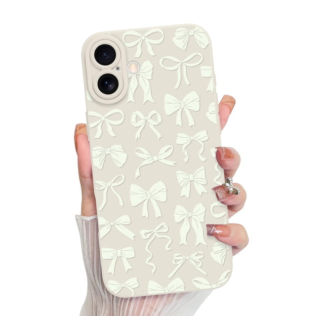 Funda de silicona MZELQ para iPhone 16 con forma de lazo, color blanco
