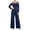 Navy, variant on MexChoioe Womens Off Shoulder Jumpsuits Long Sleeve Contrast Trim Wide Leg Pocket Casual Vacation Rompers