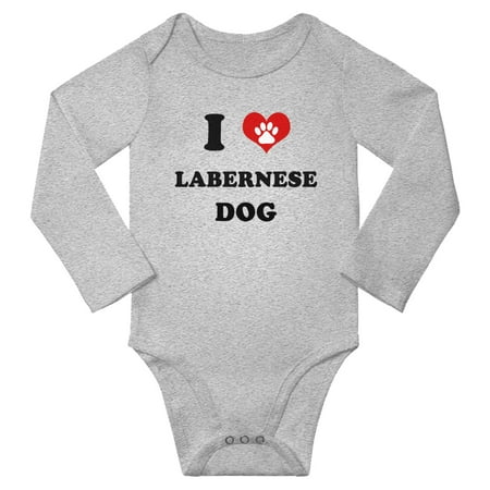 

I Heart Labernese Dog Baby Long Rompers Bodysuit (Gray 12-18 Months)