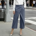 thumbnail image 6 of Women's High Waist Wrap Front Capri Pants Cross Over Design with Decorative Buttons Casual Wide Leg Trousers with Pockets Navy S(S), 6 of 8