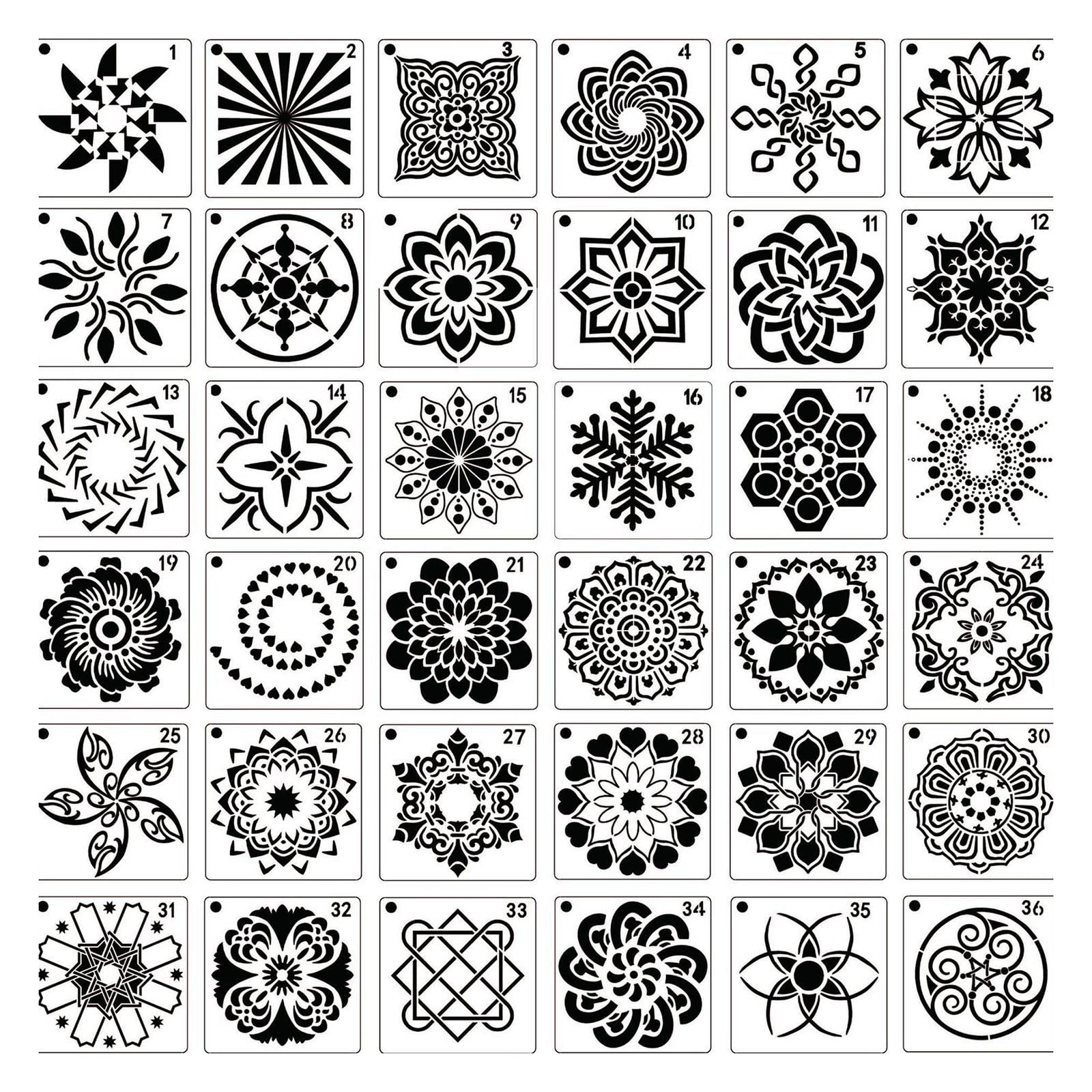 3 Mandala Stencils Dot Painting Templates, Reusable Mandala Drawing Stencils Rock Furniture Art Projects(3.5x3.5 inch), Size: 3.6 x 3.6, White