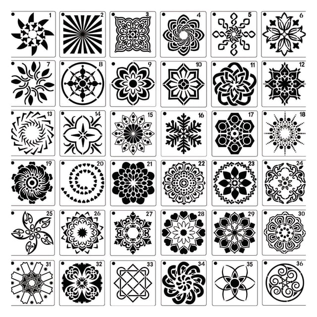 Plantillas de Dibujo de Pintura BLESIY 36 Unidades 3,6 x 3,6 Pulgadas Plantilla de Mandala Reutilizable