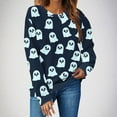 thumbnail image 2 of Moxiu Halloween Sweatshirt for Women Spooky Season Funny Long Sleeve Graphic Crewneck Pullover Tops Cute Ghost Sweater Navy,L, 2 of 4